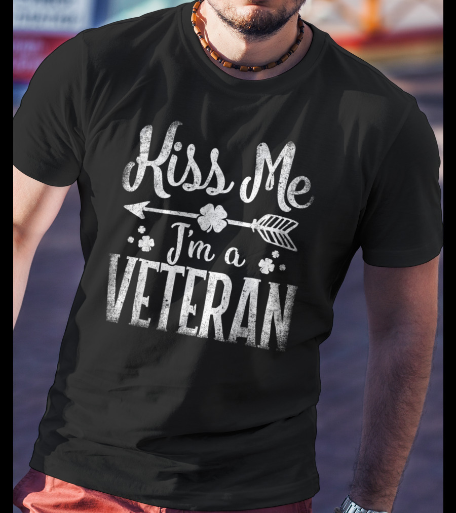 Kiss Me I'm A Veteran Arrow Shamrocks T-Shirt