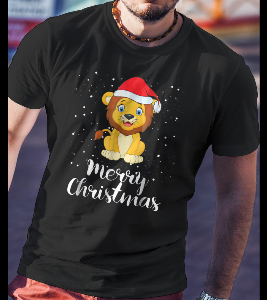 Merry Christmas Lion Funny Matching Family Group T-Shirt