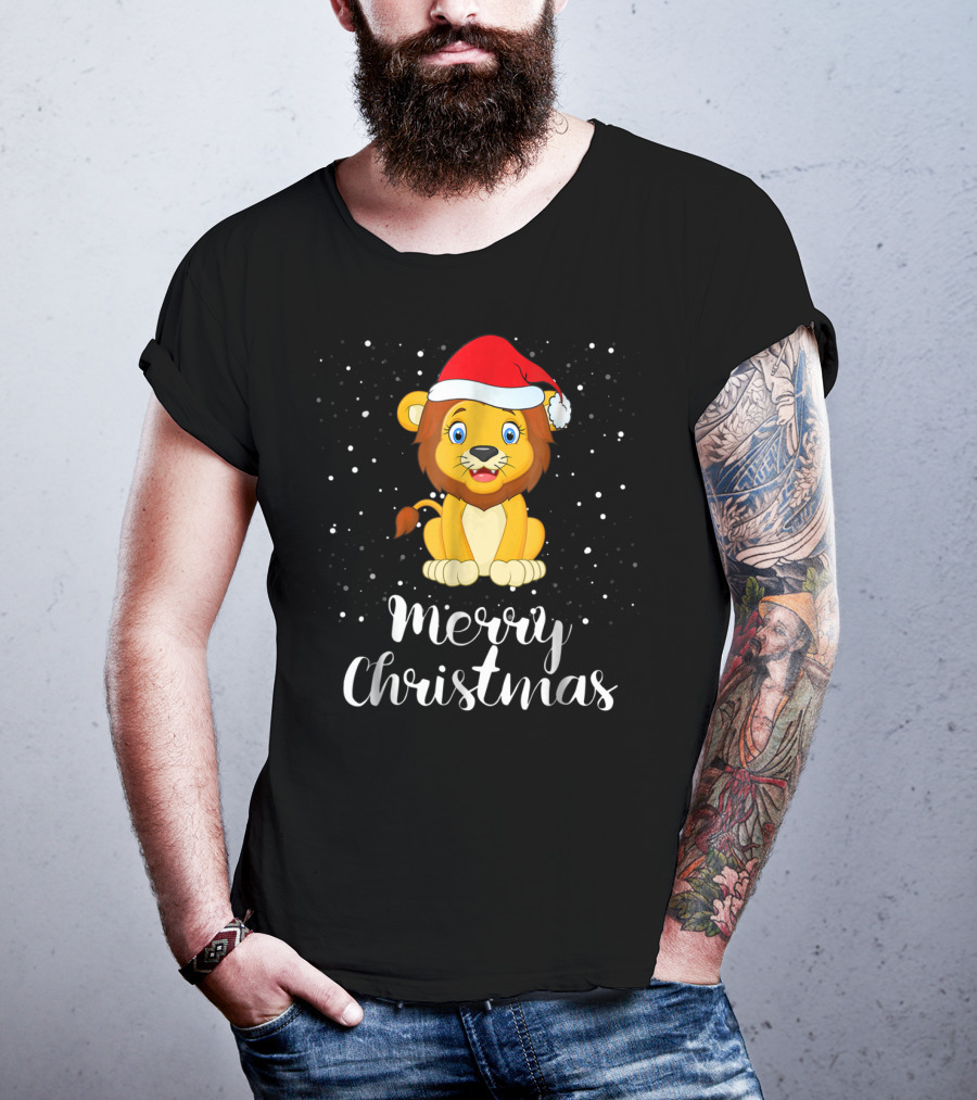 Merry Christmas Lion Funny Matching Family Group T-Shirt
