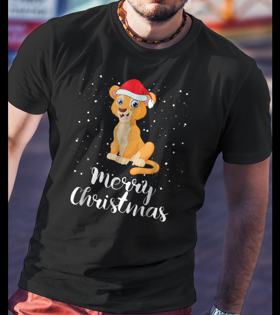 Lioness Merry Christmas Matching Family Group Santa Hat Snowfall T-Shirt