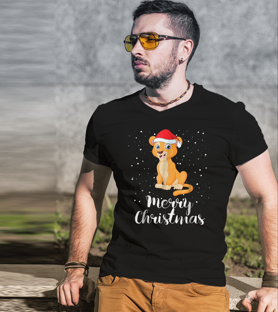 Lioness Merry Christmas Matching Family Group Santa Hat Snowfall T-Shirt