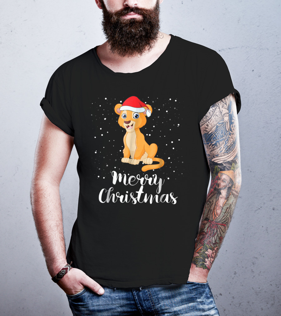 Lioness Merry Christmas Matching Family Group Santa Hat Snowfall T-Shirt