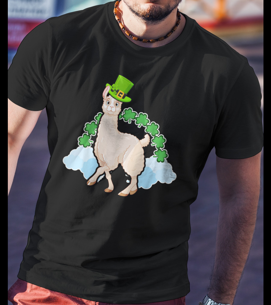 Llama St Patricks Day Rainbow Shamrocks Leprechaun Hat T-Shirt