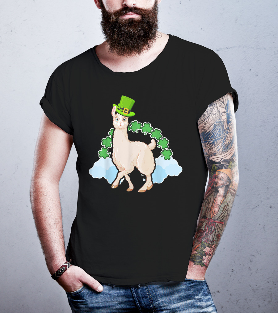 Llama St Patricks Day Rainbow Shamrocks Leprechaun Hat T-Shirt
