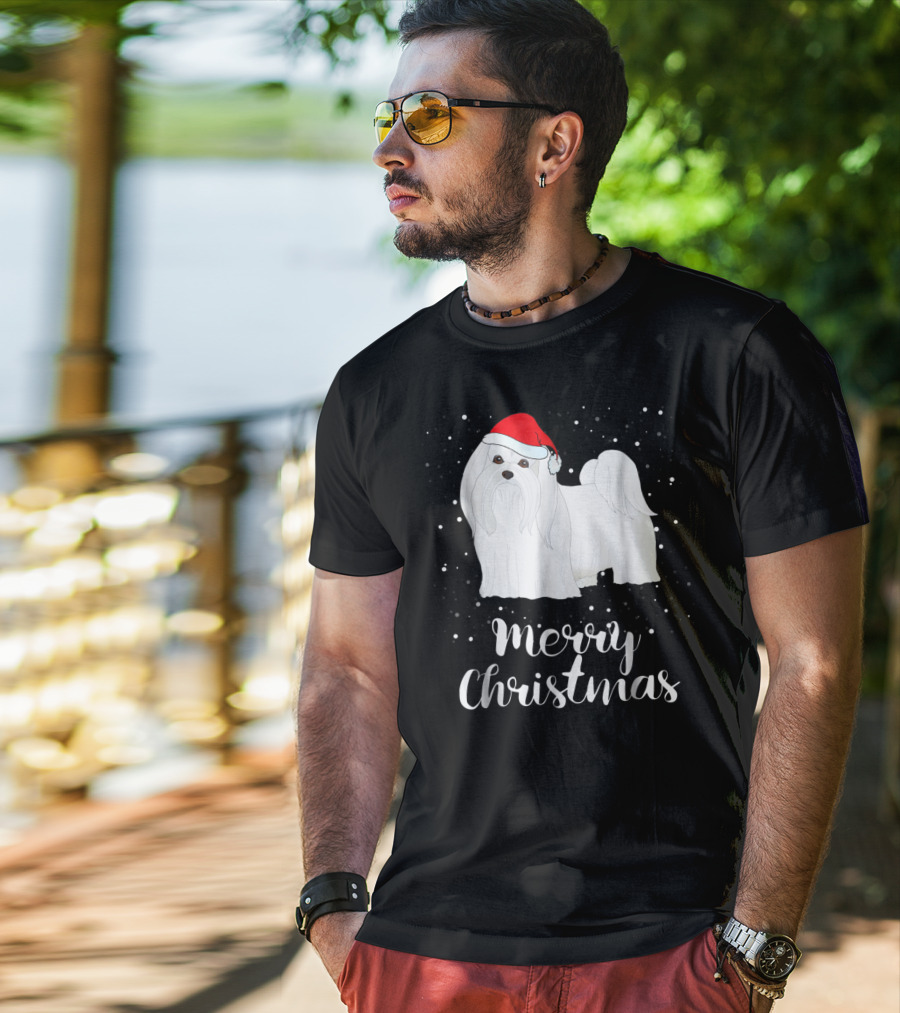 Maltese Merry Christmas With Santa Hat Matching Family Group T-Shirt