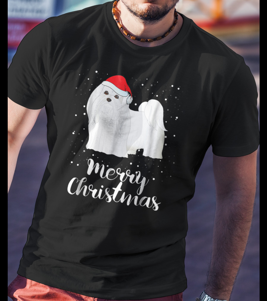 Maltese Merry Christmas With Santa Hat Matching Family Group T-Shirt