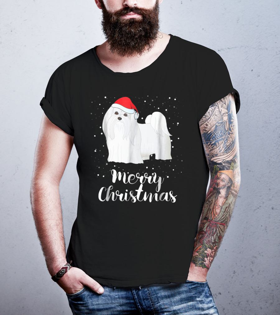 Maltese Merry Christmas With Santa Hat Matching Family Group T-Shirt