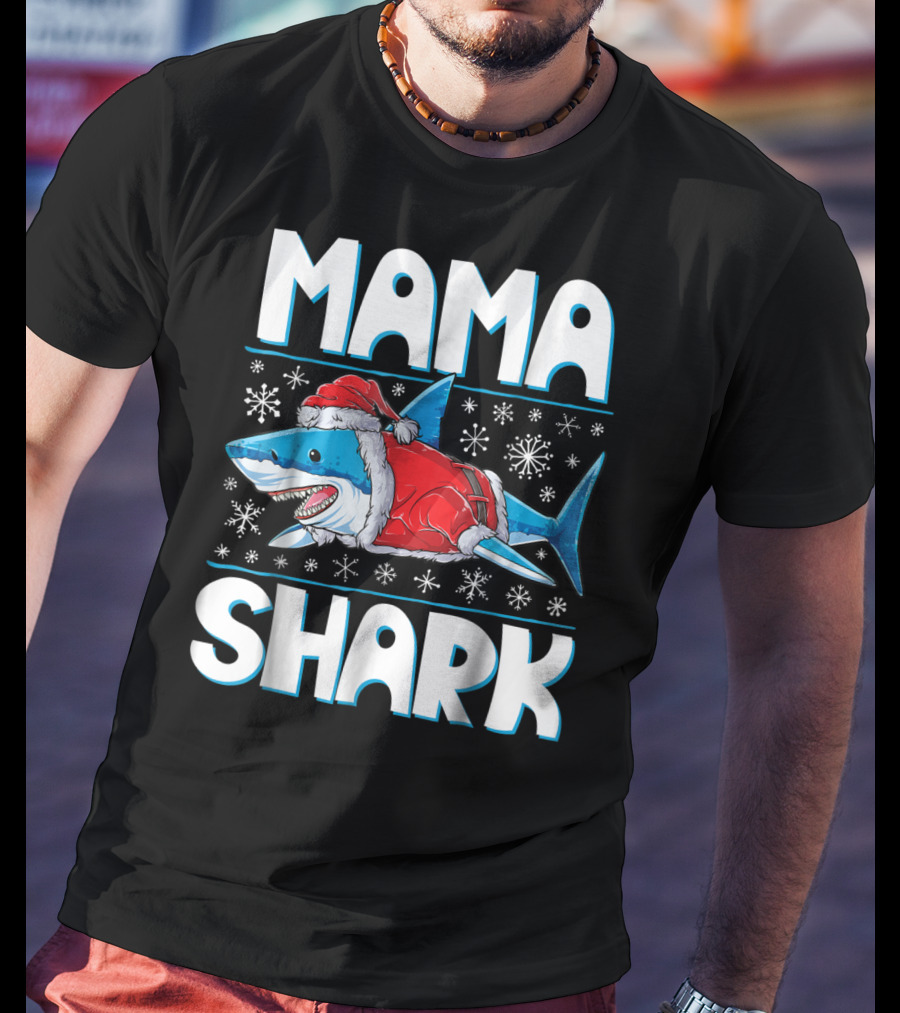 Mama Shark Santa Festive Snowflakes T-Shirt
