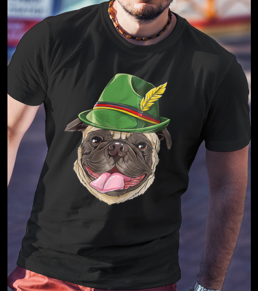 Pug Oktoberfest Pugtoberfest Boys Lederhosen Hat T-Shirt
