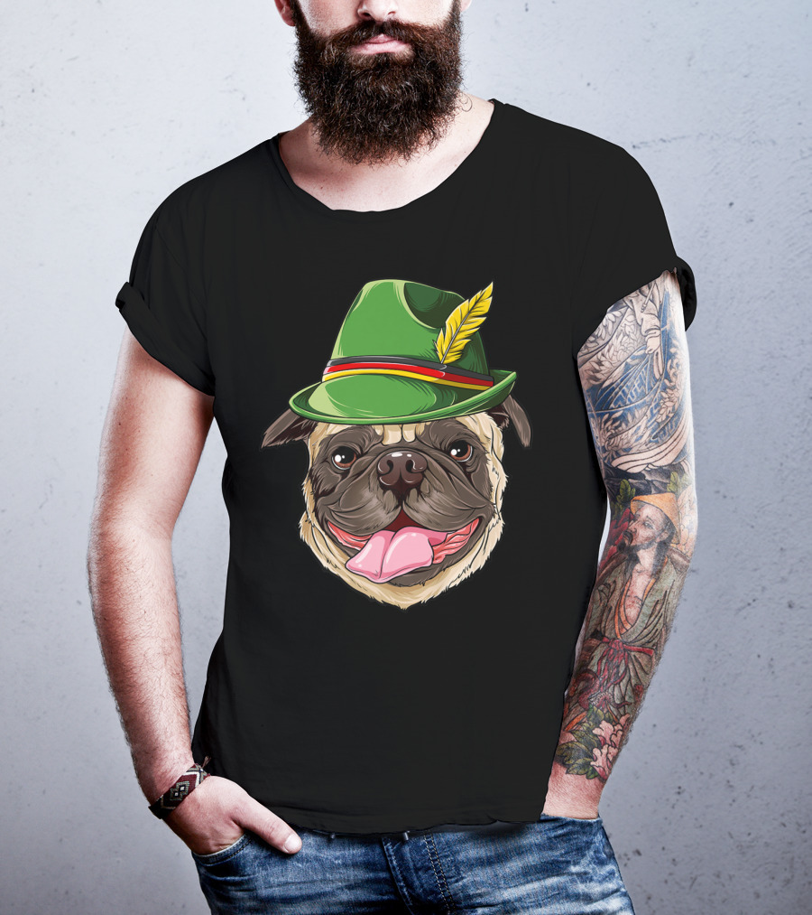 Pug Oktoberfest Pugtoberfest Boys Lederhosen Hat T-Shirt