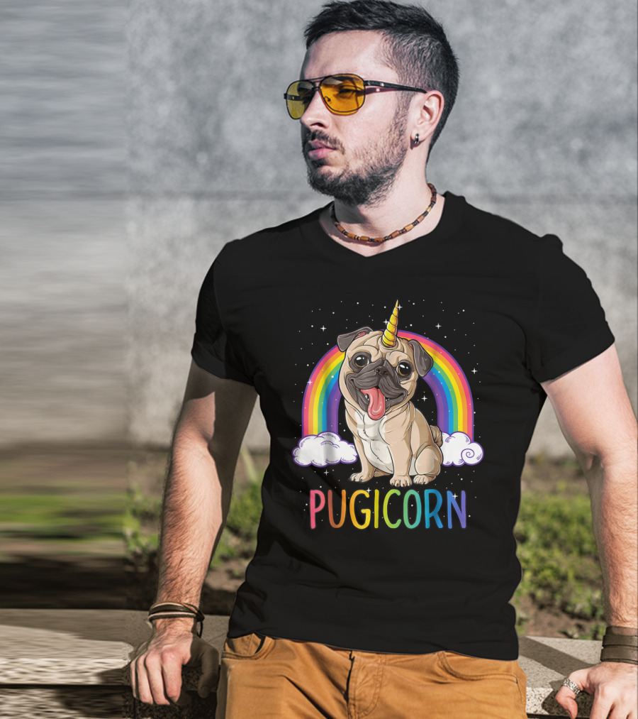 Pugicorn Pug Unicorn Kids Women Rainbow Galaxy T-Shirt