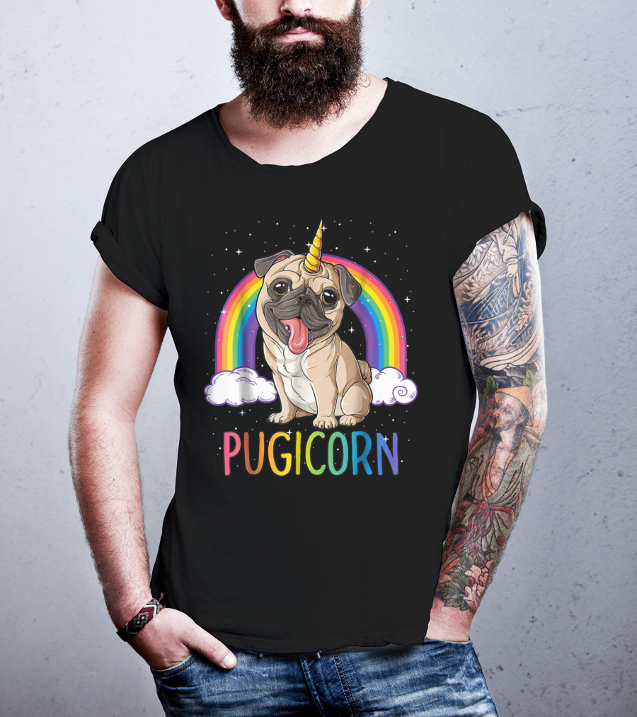 Pugicorn Pug Unicorn Kids Women Rainbow Galaxy T-Shirt