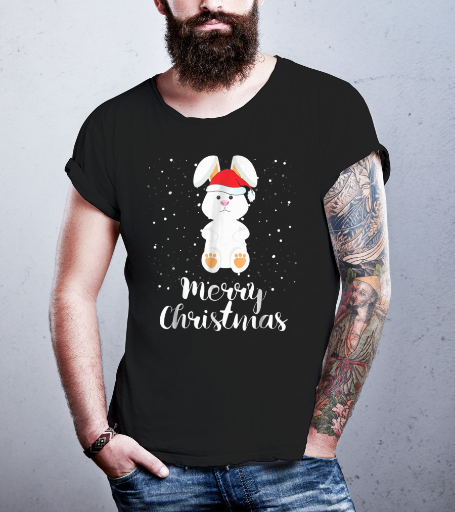 Merry Christmas Rabbit Funny Santa Hat Matching Family Group T-Shirt