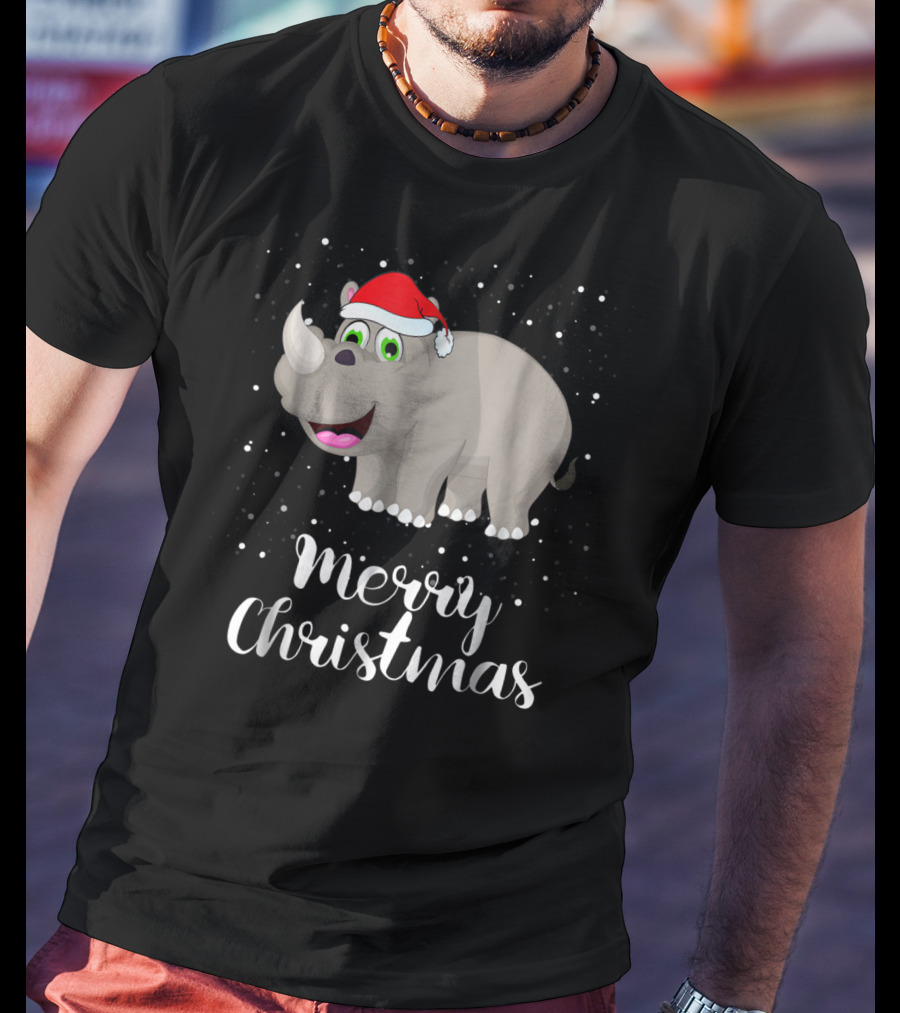 Merry Christmas Rhinoceros Santa Hat Family Group T-Shirt