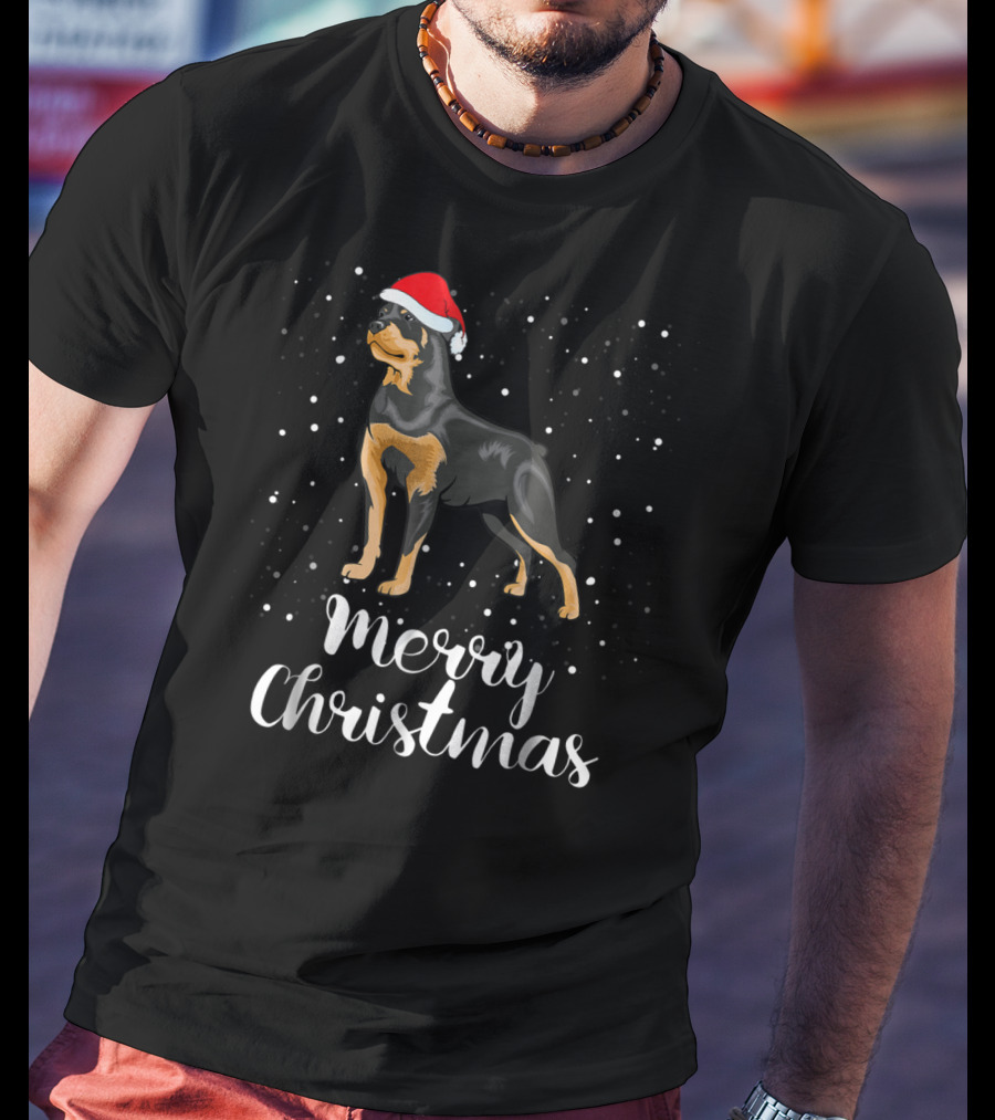 Merry Christmas Rottweiler Santa Hat Snowfest Matching Family Group T-Shirt