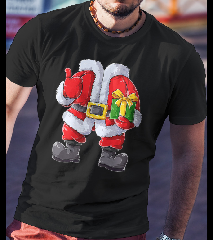 Santa Claus Costume With Gift Holiday Boys Christmas T-Shirt