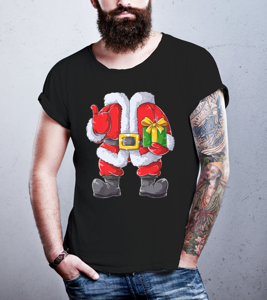 Santa Claus Costume With Gift Holiday Boys Christmas T-Shirt