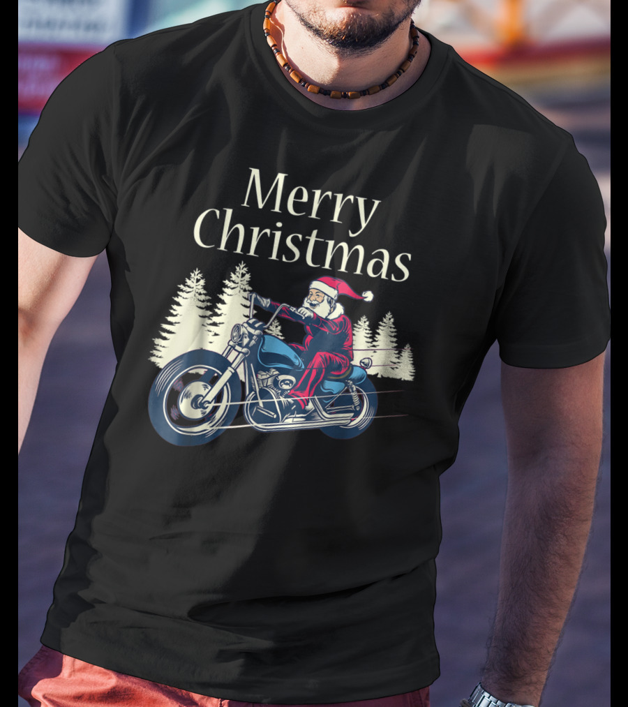 Merry Christmas Santa Claus Riding Motorcycle T-Shirt