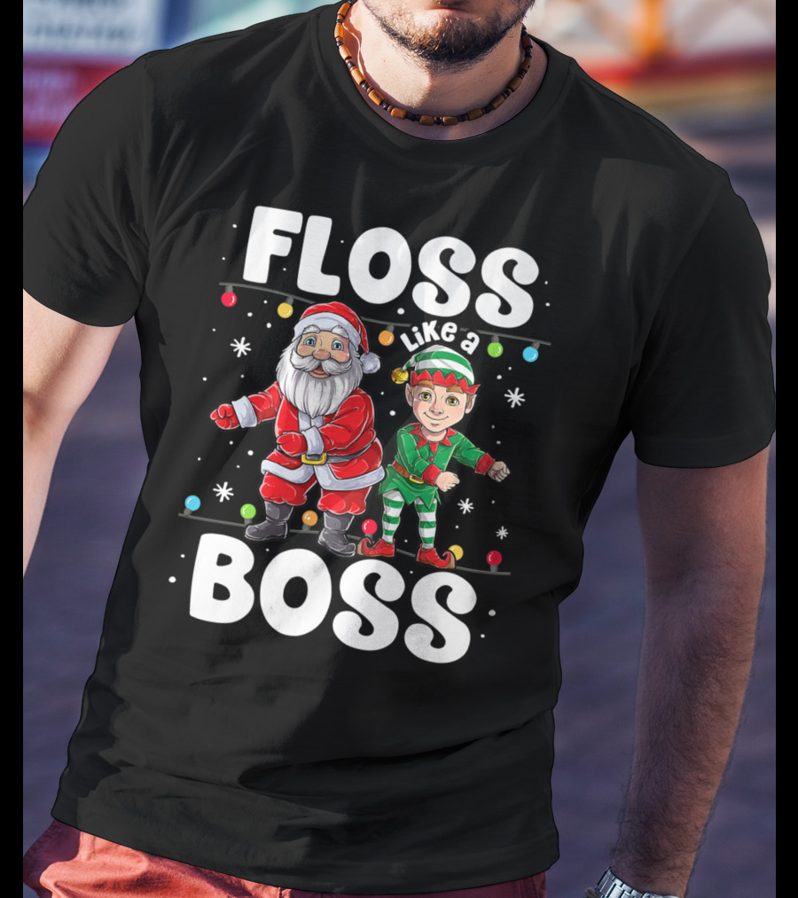 Floss Like A Boss Santa Elf Dance Christmas Lights T-Shirt