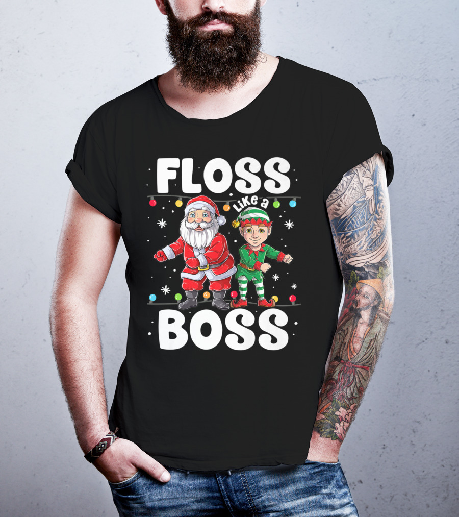 Floss Like A Boss Santa Elf Dance Christmas Lights T-Shirt