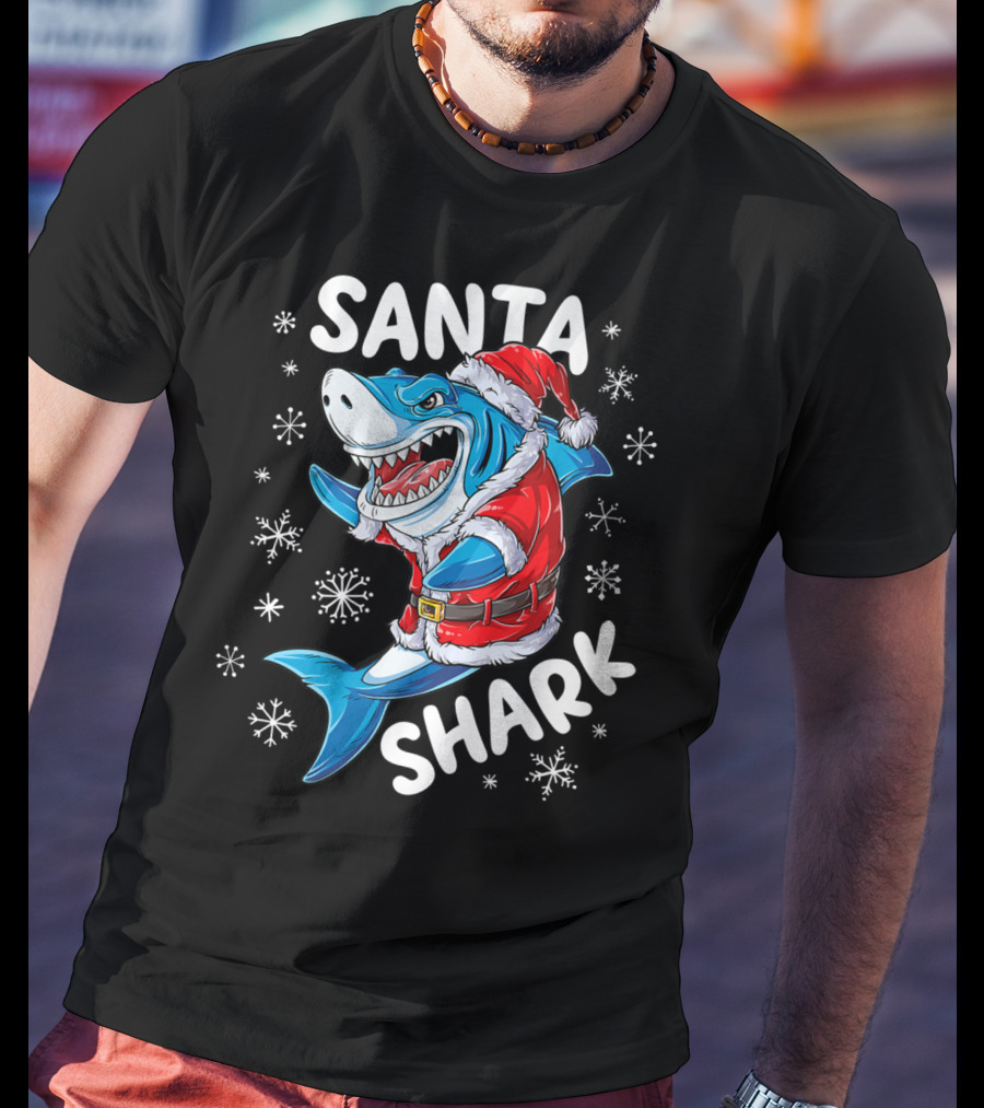 Santa Shark Holiday Cheer Snowflakes T-Shirt