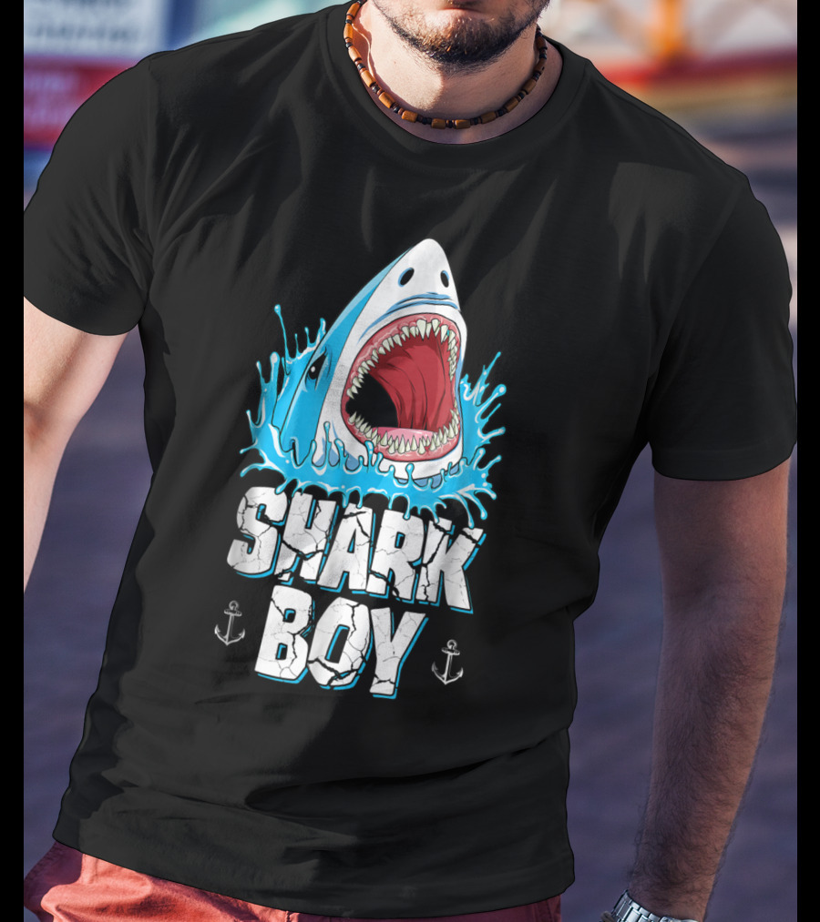 SHARK BOY Fierce Shark With Splashes And Anchors T-Shirt