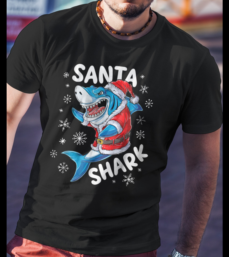 Santa Shark Christmas Boys Men T-Shirt