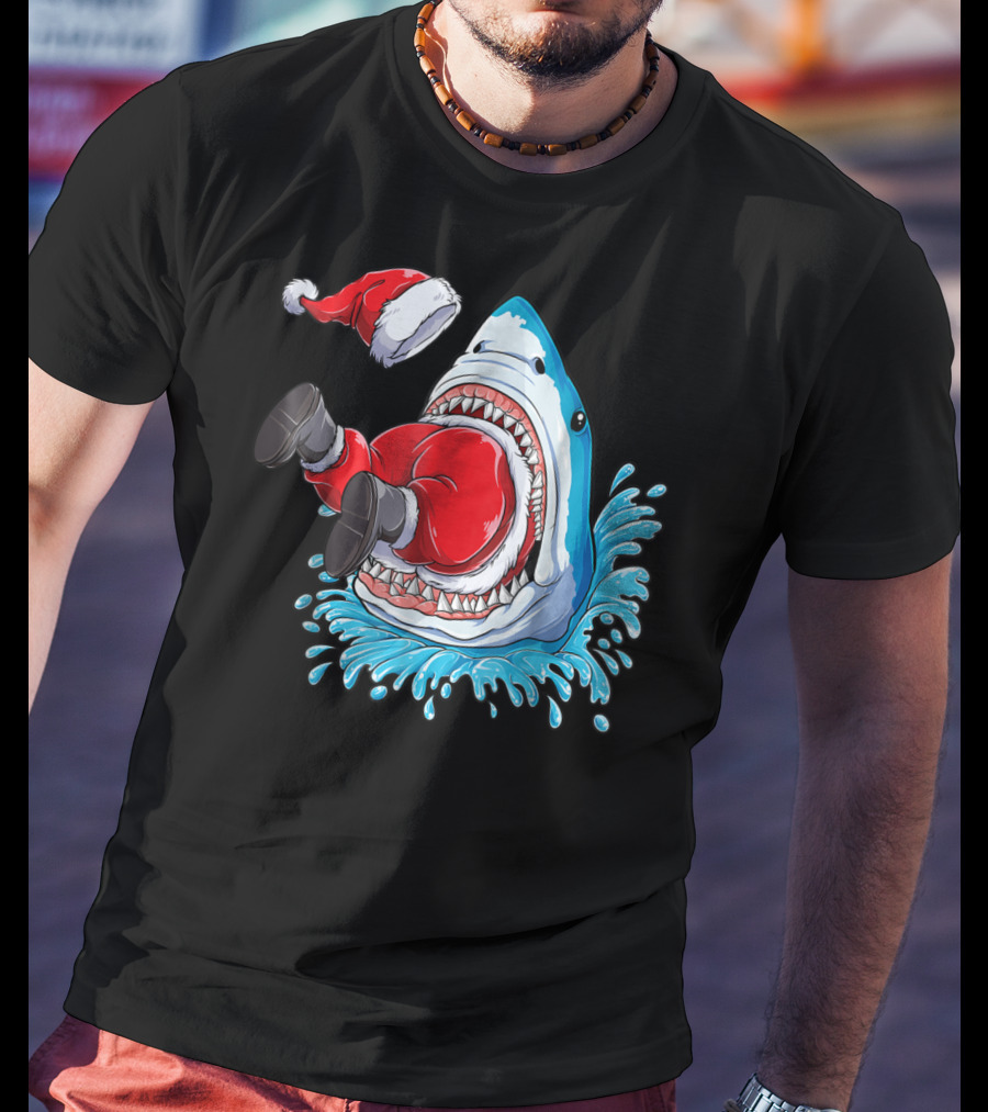 Merry Sharkmas Santa Claus Shark Christmas Holiday Fun T-Shirt