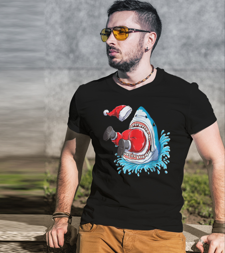 Merry Sharkmas Santa Claus Shark Christmas Holiday Fun T-Shirt