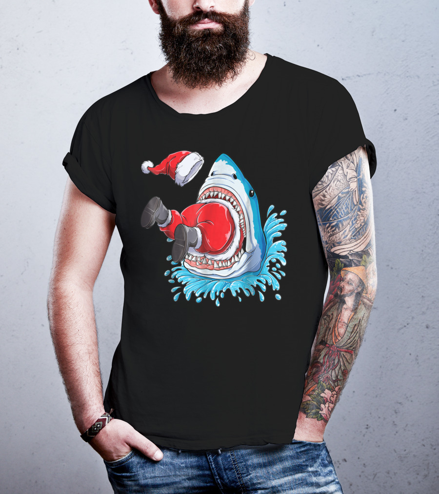 Merry Sharkmas Santa Claus Shark Christmas Holiday Fun T-Shirt