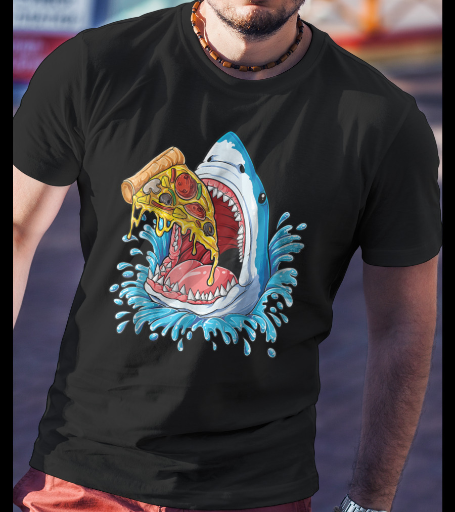 Shark Eating Pizza Splash Kids Boys Food Lovers T-Shirt