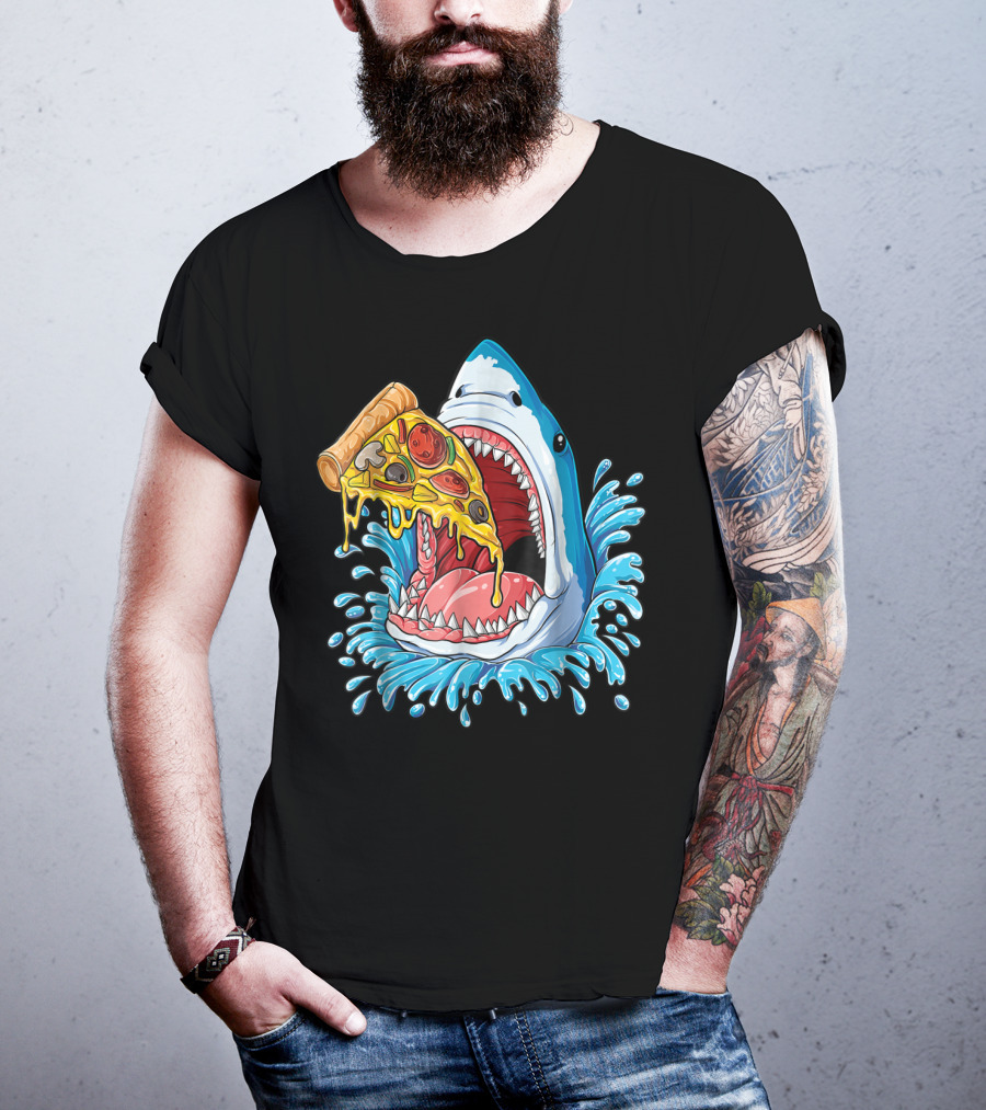 Shark Eating Pizza Splash Kids Boys Food Lovers T-Shirt
