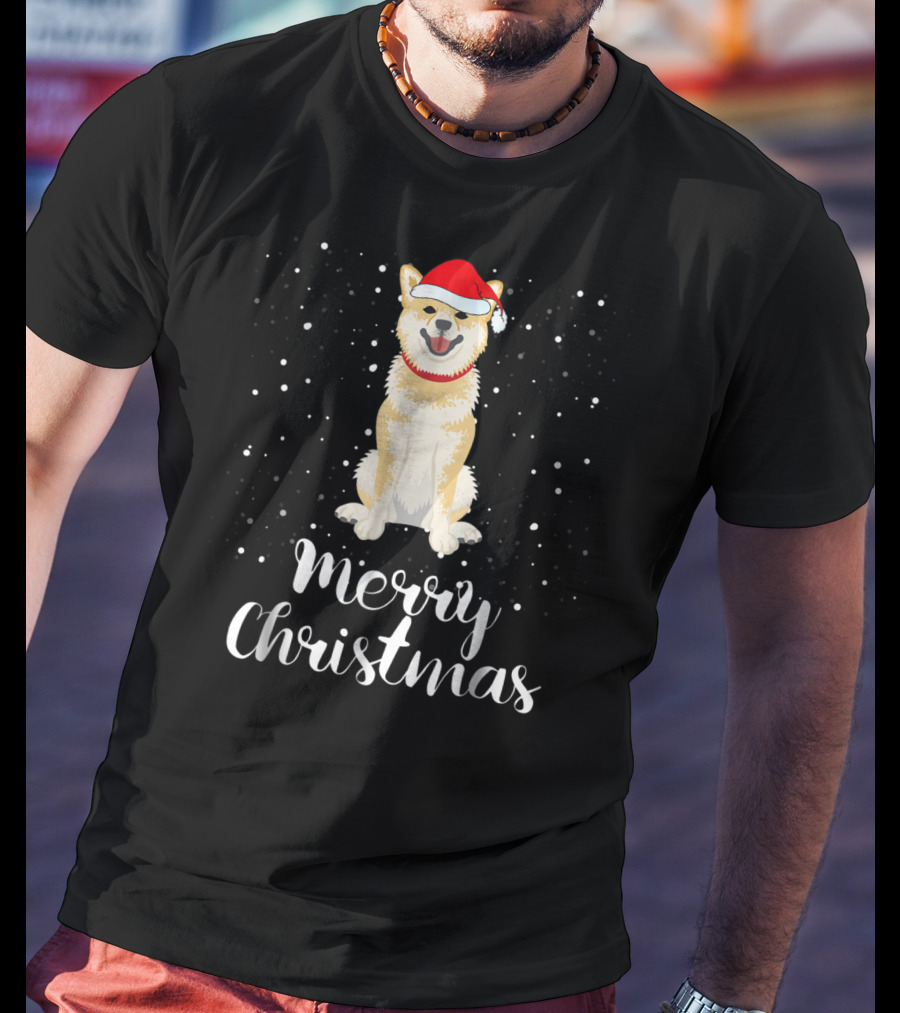 Merry Christmas Shiba Inu With Santa Hat Matching Family Group T-Shirt