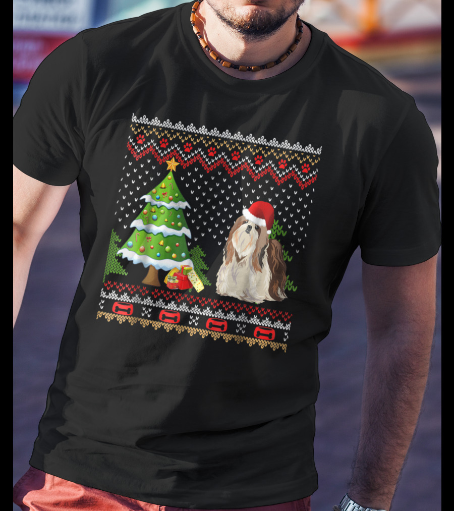 Shih Tzu Santa Christmas Ugly Dog Sweater Tree T-Shirt