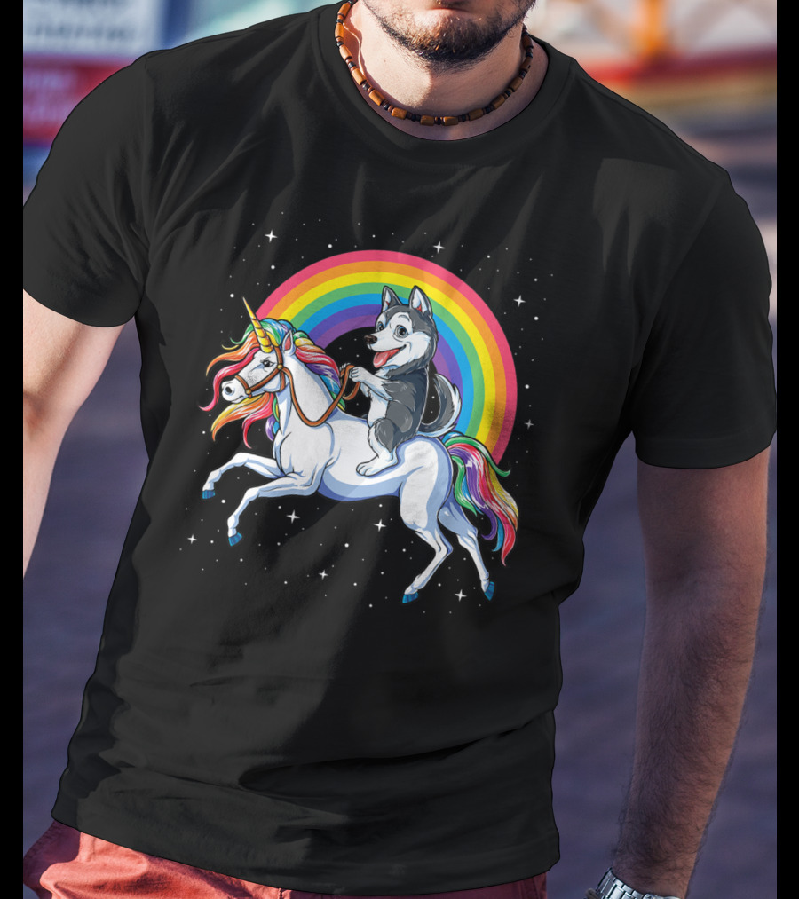 Siberian Husky Riding Rainbow Unicorn In Space Galaxy MK Women's T-Shirt