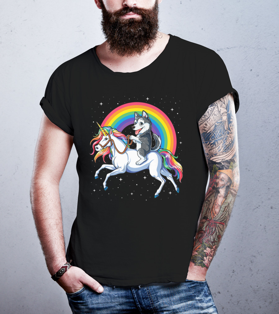 Siberian Husky Riding Rainbow Unicorn In Space Galaxy MK Women's T-Shirt