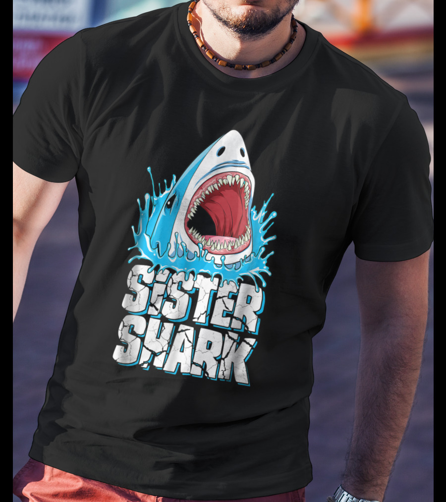 Sister Shark Family Splashing Water Jaws Open T-Shirt