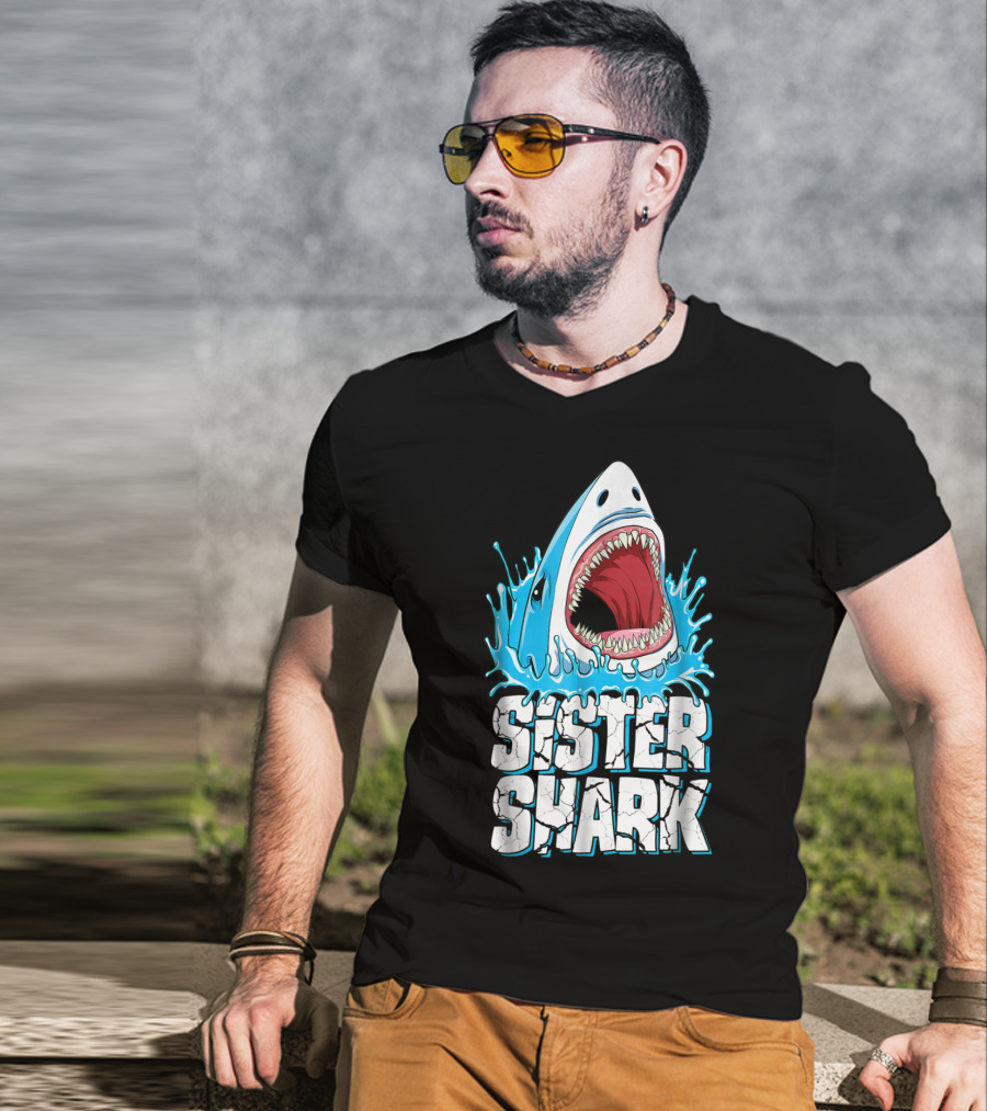 Sister Shark Family Splashing Water Jaws Open T-Shirt