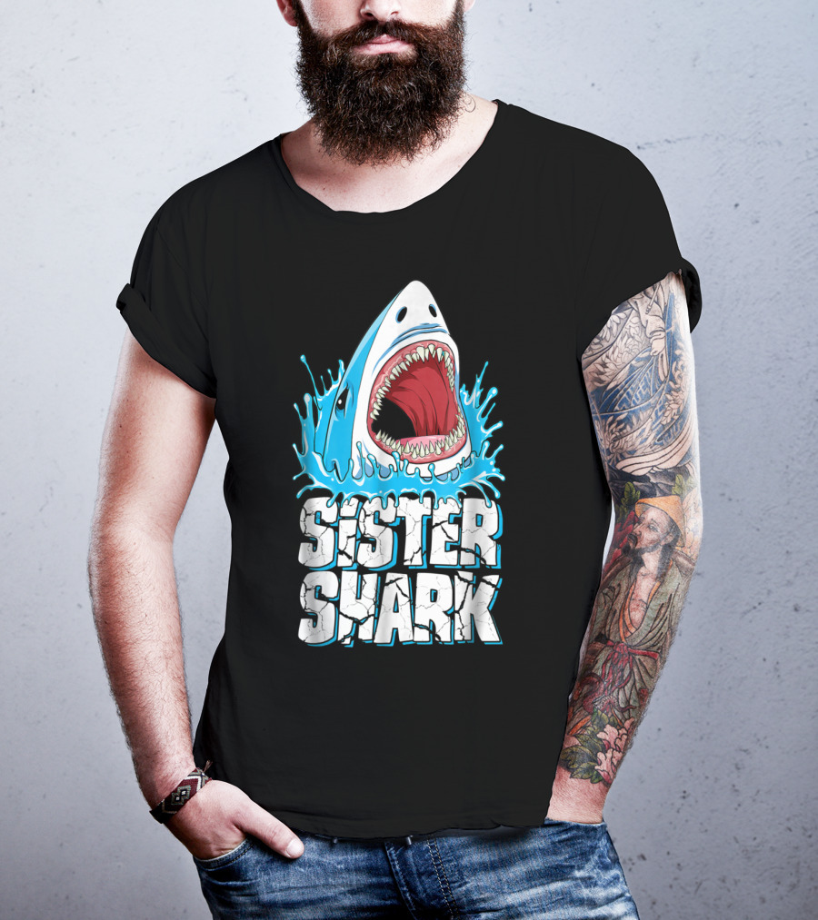 Sister Shark Family Splashing Water Jaws Open T-Shirt