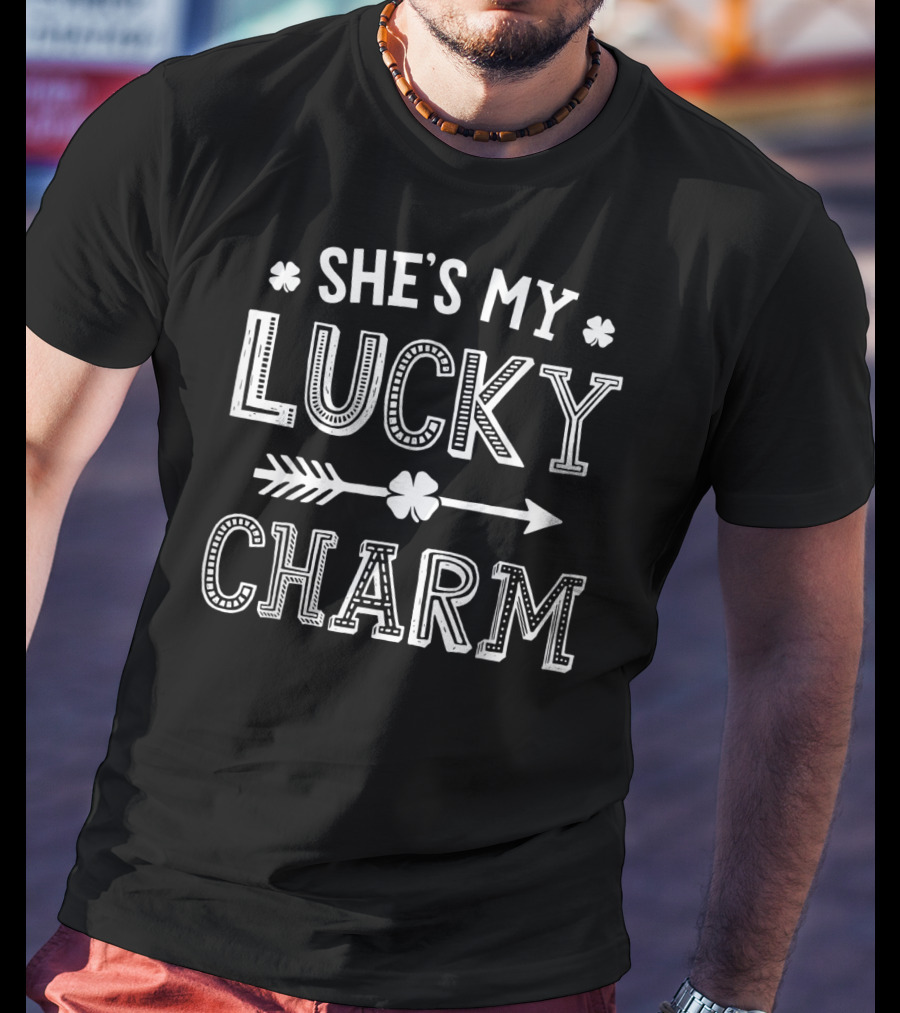 She's My Lucky Charm St Patricks Day Arrow Shamrock T-Shirt