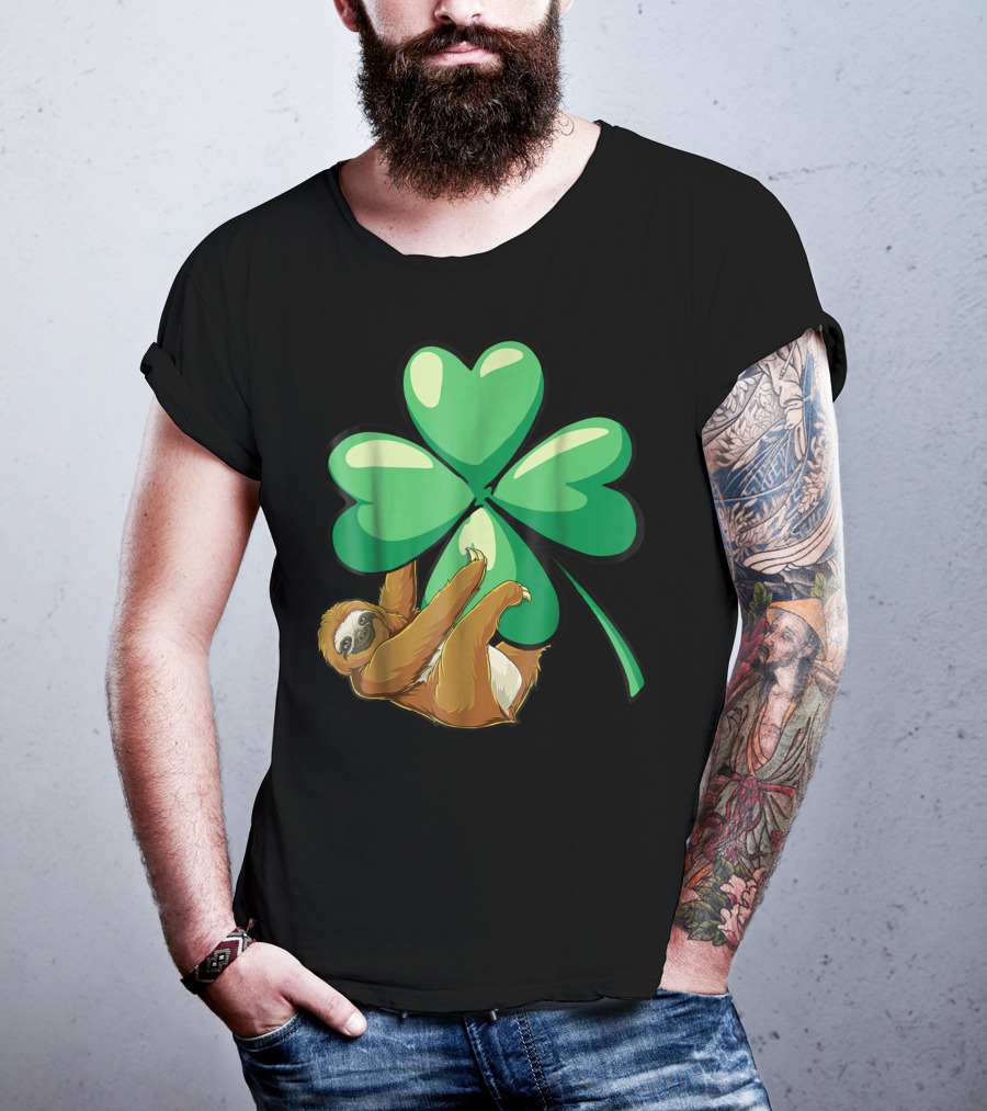St Patricks Day Sloth Hugging Shamrock T-Shirt