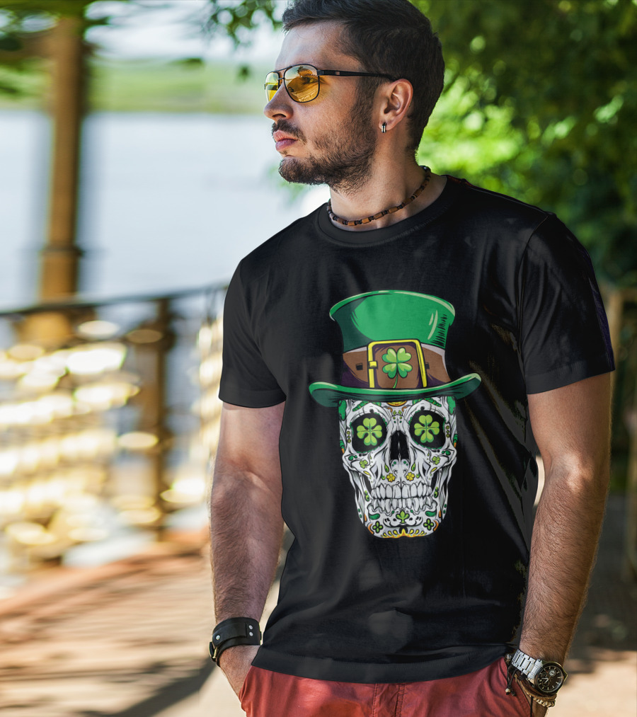 Sugar Skull Clover Top Hat T-Shirt