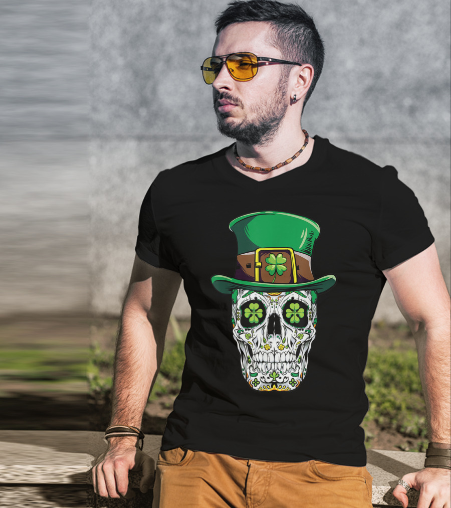 Sugar Skull Clover Top Hat T-Shirt