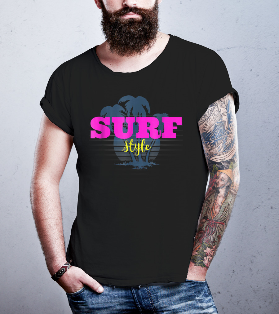 Surf Style Palm Tree Surfing Retro Vibe T-Shirt
