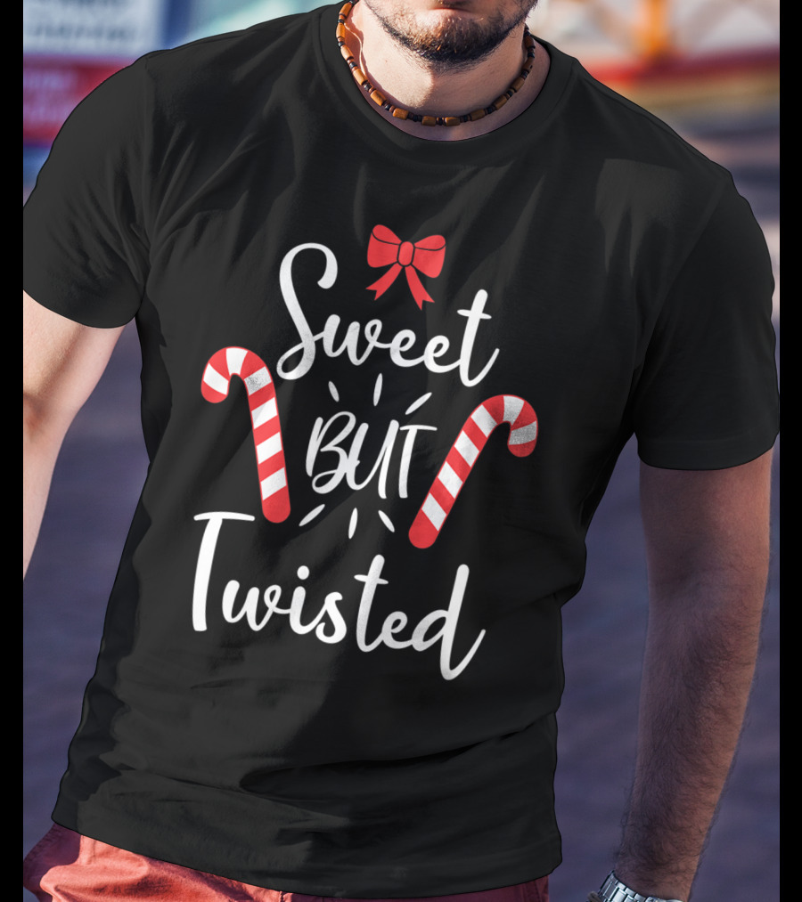 Sweet But Twisted Christmas Candy Cane Bow T-Shirt
