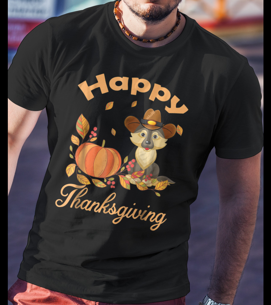 Happy Thanksgiving German Shepherd Pilgrim Pumpkin Autumn Leaves T-Shirt