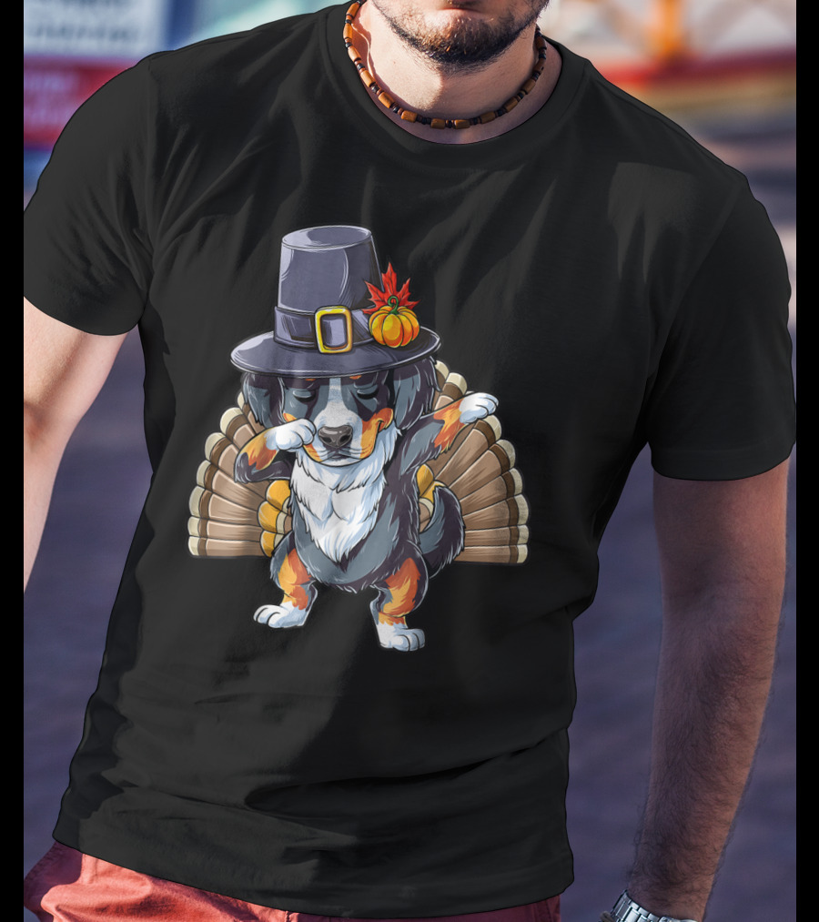 Thanksgiving Dabbing Pilgrim Bernese Mountain Dog Turkey T-Shirt