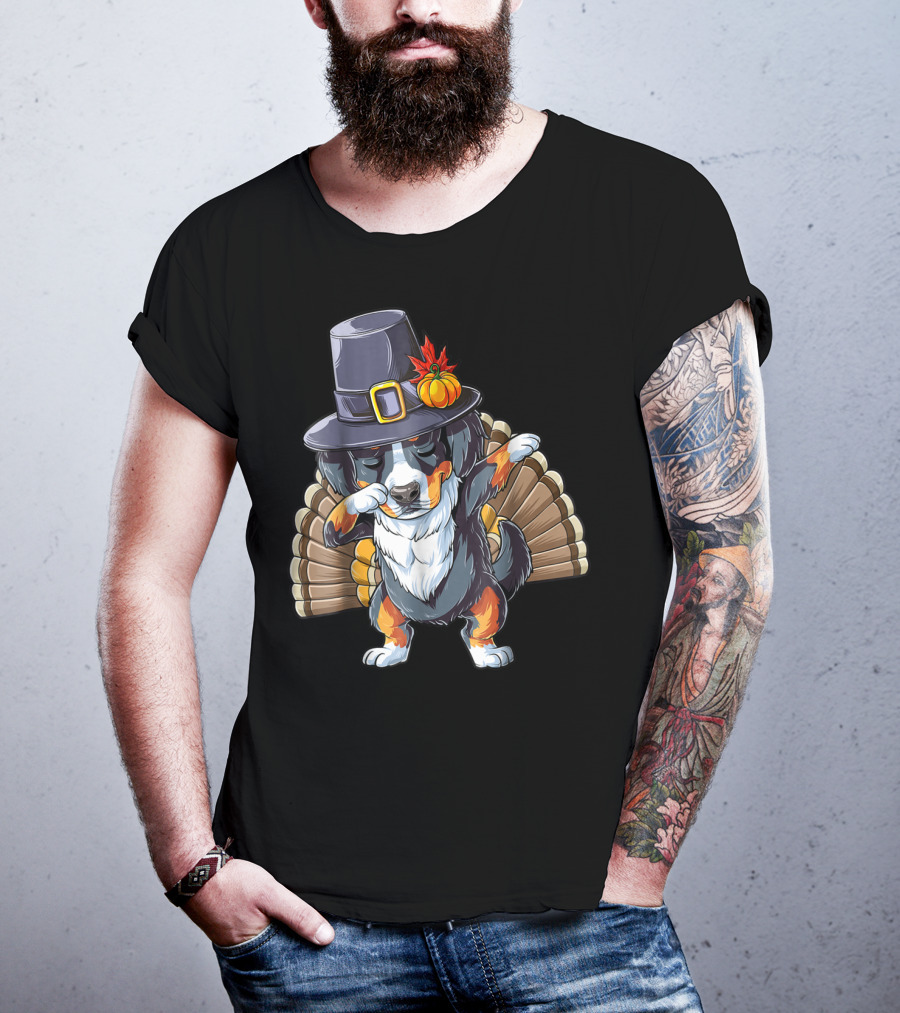 Thanksgiving Dabbing Pilgrim Bernese Mountain Dog Turkey T-Shirt
