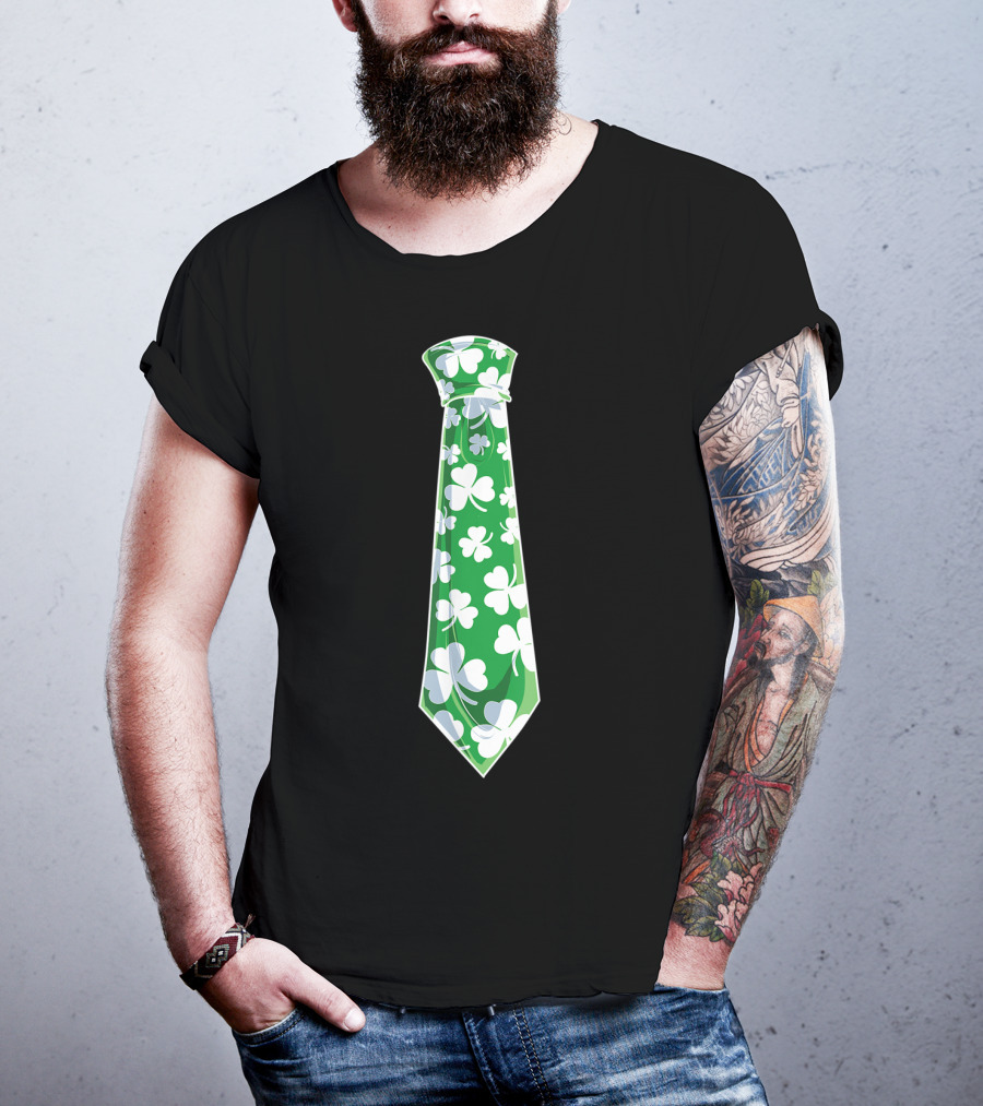 St Patricks Day Green Shamrock Tie Boys Men T-Shirt