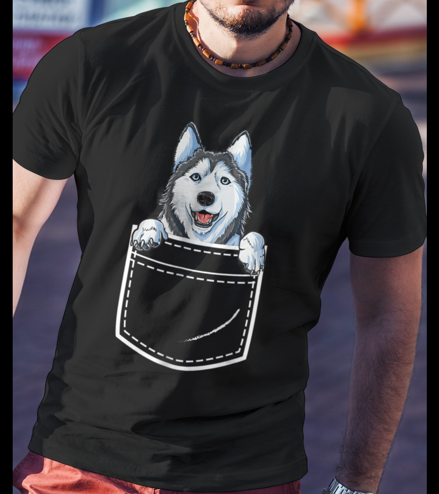Siberian Husky Peeking From Your Front Pocket T-Shirt